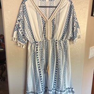 Bohemian Elegant Blue and White Patterned Dress